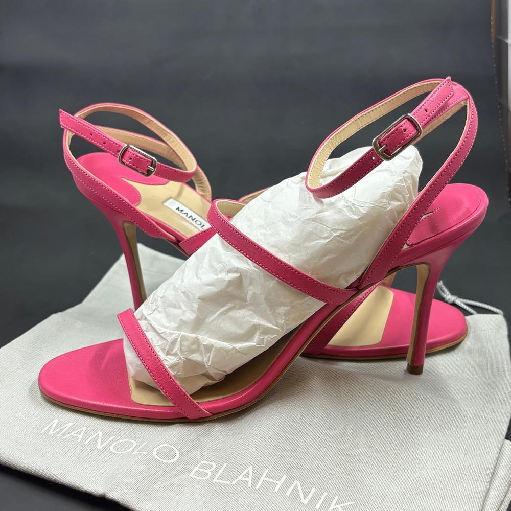 SOLD Manolo Blahnik Hot Pink Strap Heels size 38.5 - Picture 2 of 8
